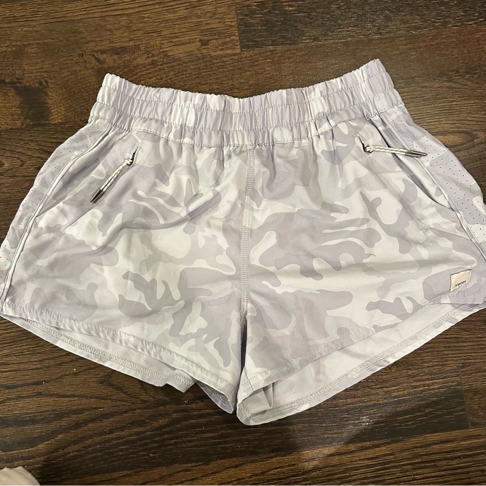vuori white camo athletic shorts